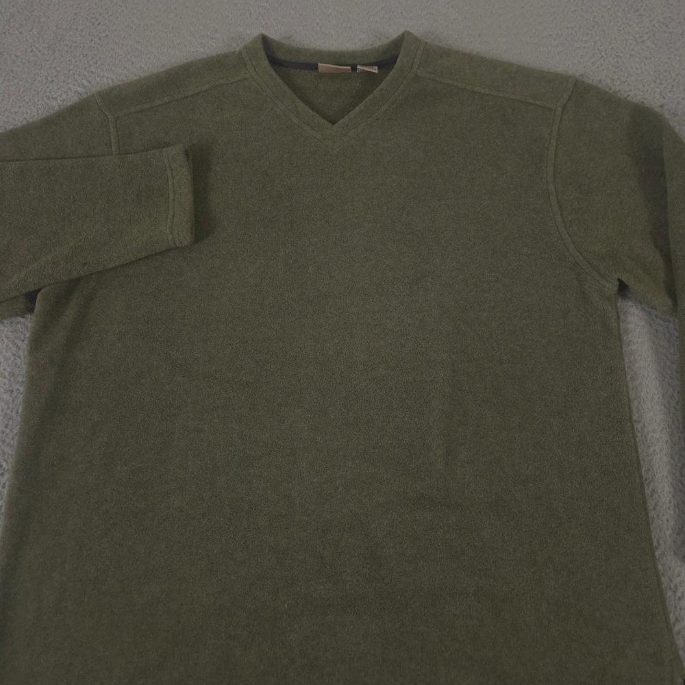 VINTAGE L.L. Bean Sweatshirt Mens Large Olive V-Neck Fleece Pullover 90s